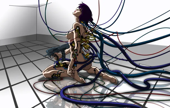 Tile, cables, machine, cyborg, Ghost in the shell, Ghost in the Shell, The Fireworks Kusanagi, …