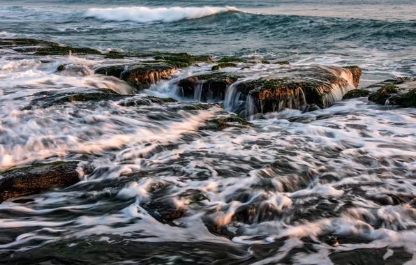 Sea, wave, stones, surf, sea foam