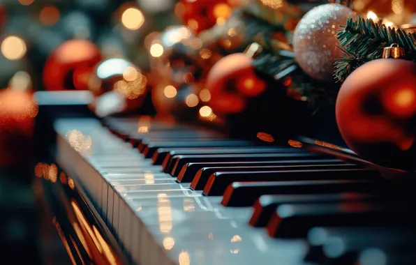 Balls, holiday, keys, Christmas, New year, piano, piano, needles