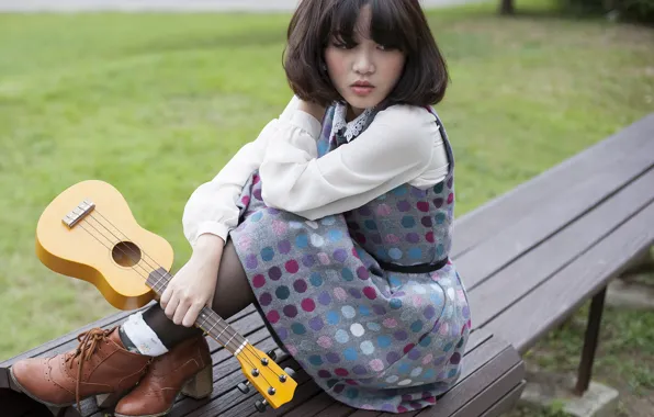 Picture girl, music, guitar, Asian