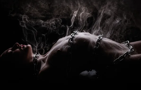 Erotic, water, girl, drops, body, ice, figure, chain