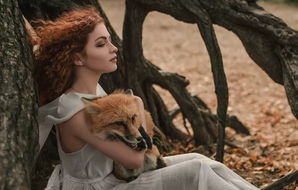 Picture girl, the wind, Fox, curls, Elizaveta Vasina, Fox Adisa