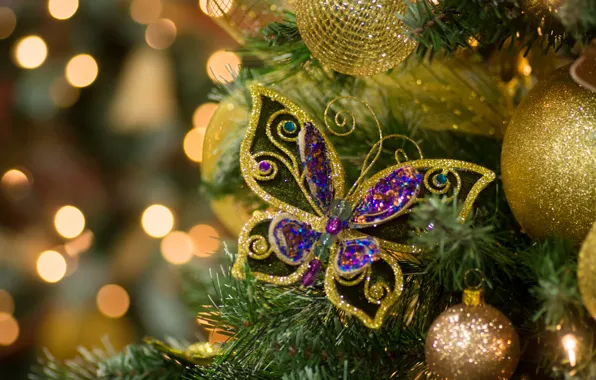 Balls, decoration, butterfly, toys, tree