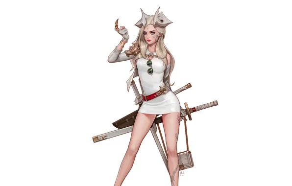 Girl, Minimalism, Blonde, Style, Girl, Background, Swords, Style