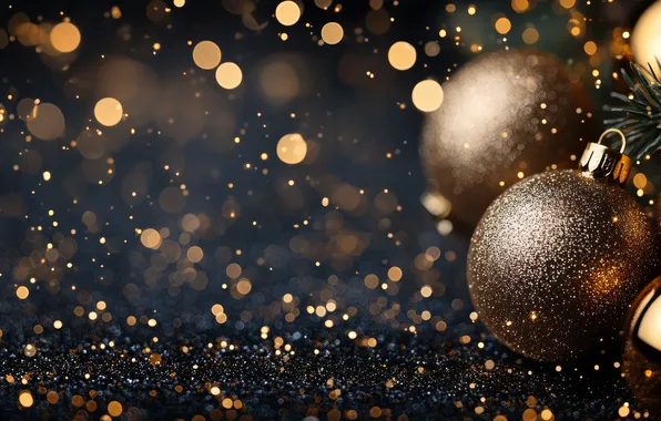 Balls, lights, the dark background, Shine, sequins, Christmas, New year, snowfall