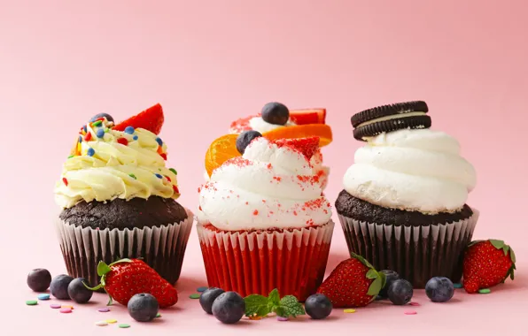 Berries, chocolate, blueberries, strawberry, cream, marmalade, cupcakes
