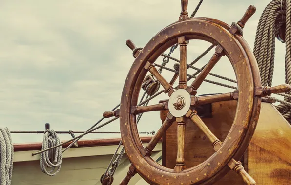 Sea, close-up, sailboat, wheel, ropes, journey, swimming, the wheel