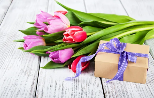 Flowers, gift, bouquet, colorful, tulips, pink, flowers, tulips