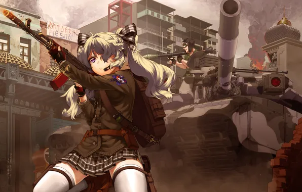 Picture look, girl, the city, weapons, tank, guy, art, harumaki-at 0327