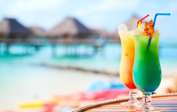 Beach, summer, table, glasses, drinks, cocktails, tube, cocktails