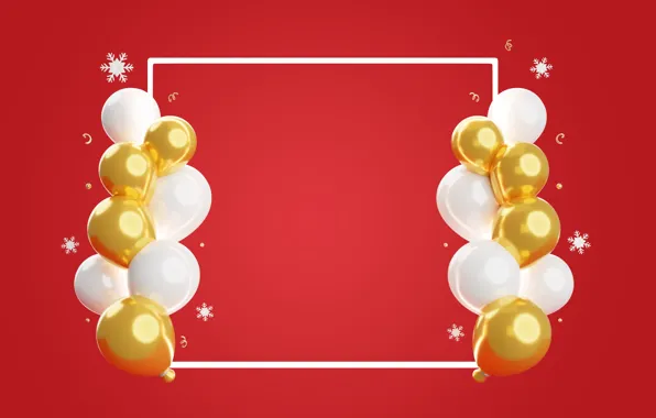 Balls, snowflakes, rendering, Shine, frame, Christmas, New year, white