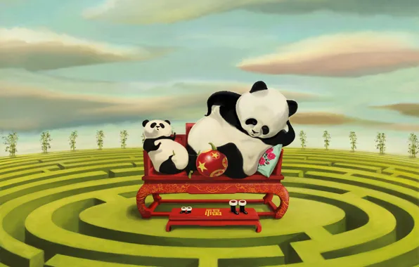 Picture sofa, figure, two, maze, Panda, stand