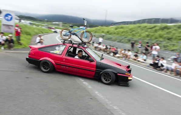 Bike, red, toyota, Toyota, hachiroku, Stance