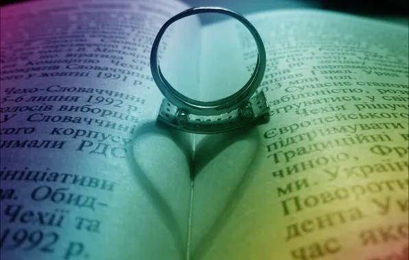 Love, heart, shadow, rainbow, ring, book