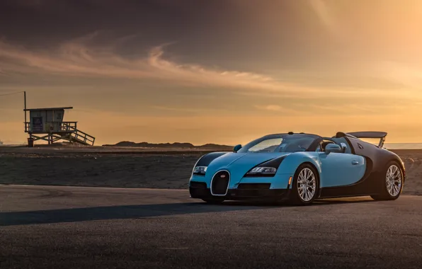 Picture Bugatti, Veyron, blue, front view, hypercar, Bugatti Veyron 16.4 Grand Sport Vitesse Roadster