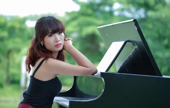 Picture girl, music, Asian, piano