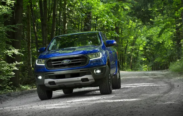Blue, Ford, pickup, Ranger, forest road, 2019, FX2 Package