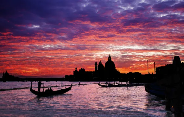 Sunset, clouds, the evening, Italy, Venice, twilight, silhouettes