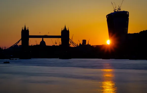 Sunset, bridge, river, England, London