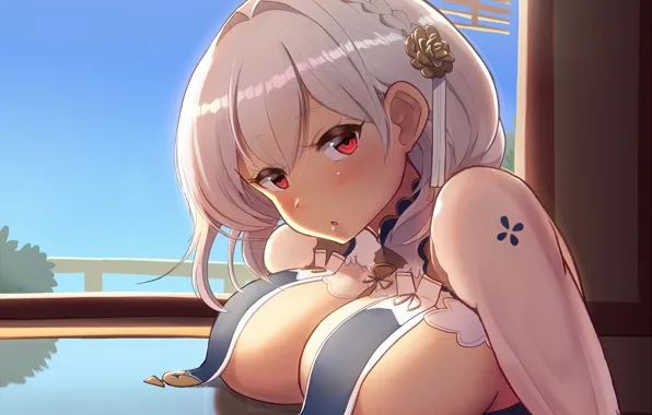Girl, sexy, cleavage, blouse, boobs, anime, beautiful, red eyes