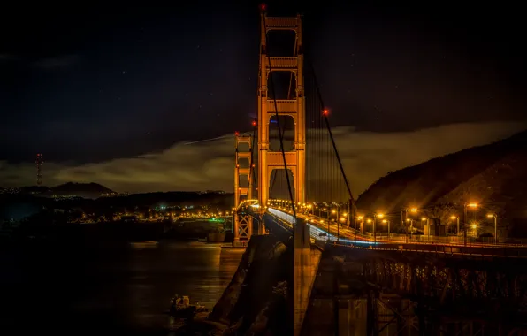 Picture night, bridge, lights, Golden gate, San Francisco