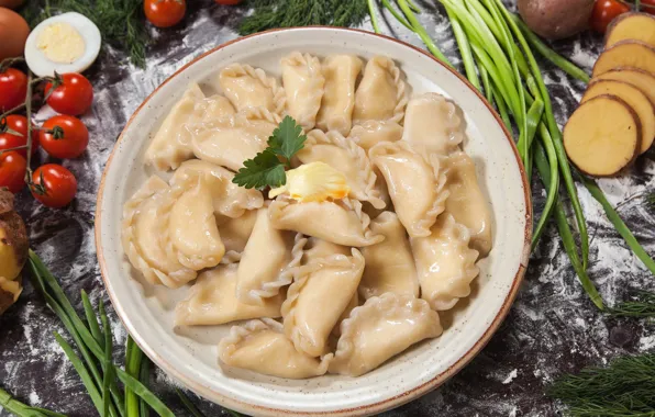 Picture eggs, bow, vegetables, potatoes, dumplings
