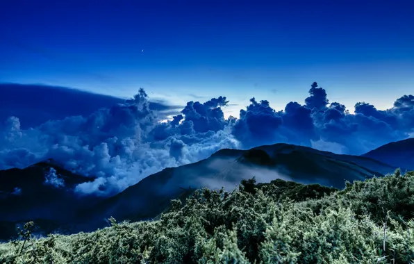 Picture star, sea, sunset, night, cloud, mountain, wave, moonlight, Taiwan
