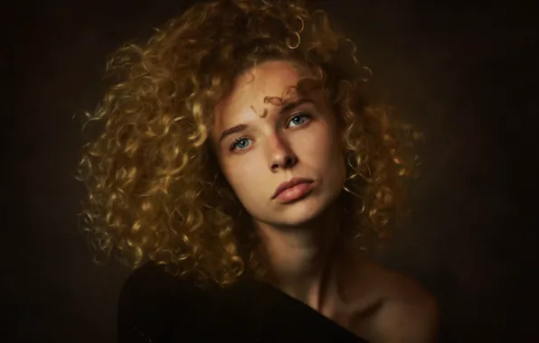 Girl, portrait, blonde, shoulders, curls, Zachary