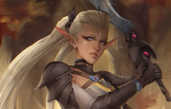 Look, girl, elf, sword, warrior, art, ears, antalya