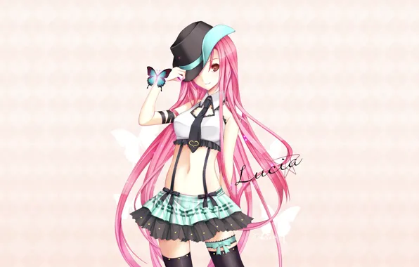 Girl, smile, mood, butterfly, hat, art, yuuki kira, lucia