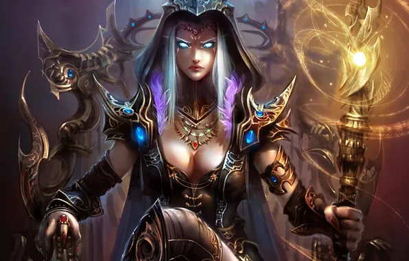 Eyes, magic, fantasy, art, hood, staff, elf, the throne