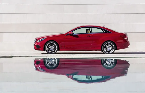 Picture reflection, Mercedes-Benz, Red, Auto, E-Class, Coupe, Side view
