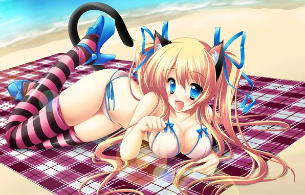 Beach, eyes, tail, neko, large, ears, neko