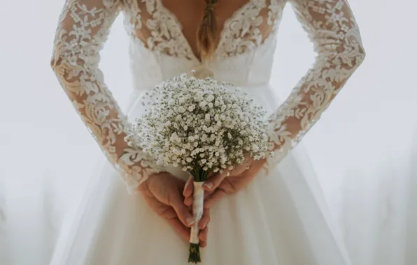 Picture girl, flowers, back, bouquet, the bride