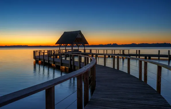 Picture sunset, lake, Germany, pier, Hemmelsdorfer See Lake