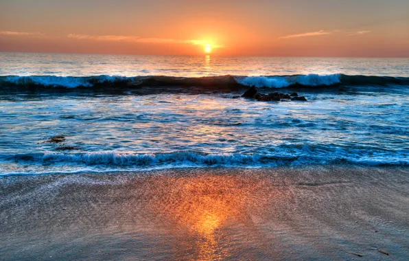 Sea, the sky, clouds, sunset, wave, USA, California, Laguna Beach