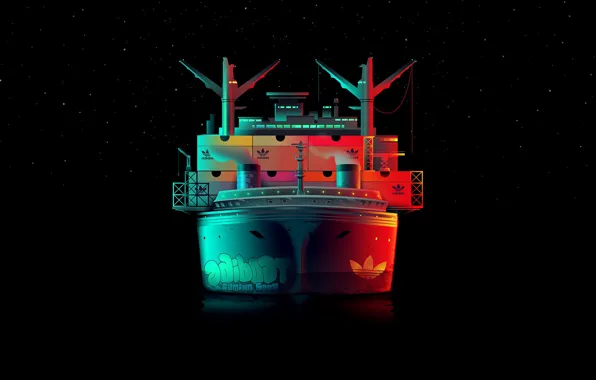Minimalism, Night, Vector, Stars, Style, The ship, Adidas, Art