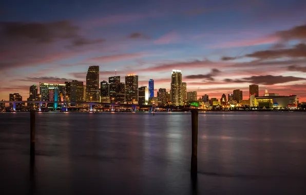 Night, bridge, lights, Miami, FL, Miami, florida, vice city
