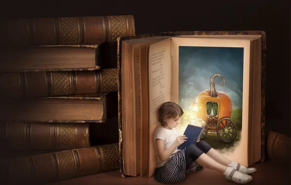 Books, Alice, girl, pumpkin, coach, reading