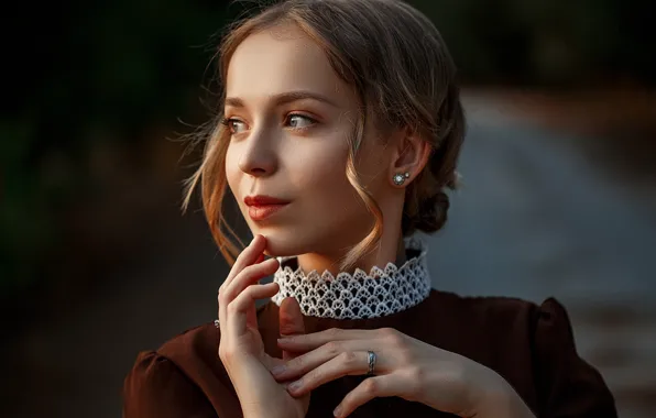 Girl, face, portrait, hands