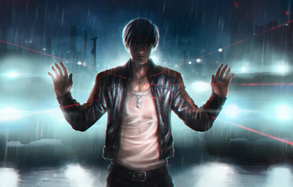 Eyes, light, rain, hands, male, caught