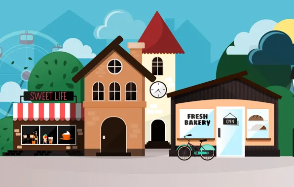 Street, home, vector, town