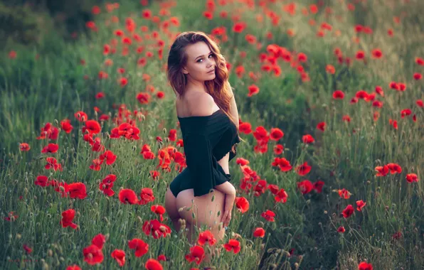 Ass, ass, look, girl, flowers, nature, pose, Maki