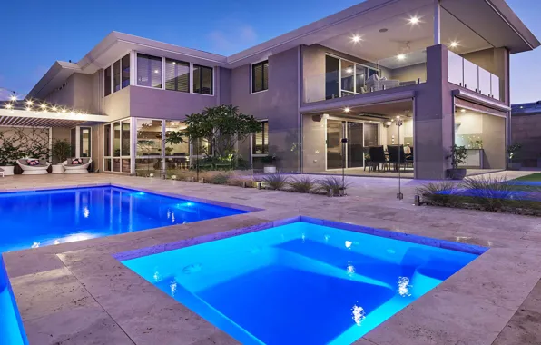 Villa, the evening, pool, lighting, architecture, terrace