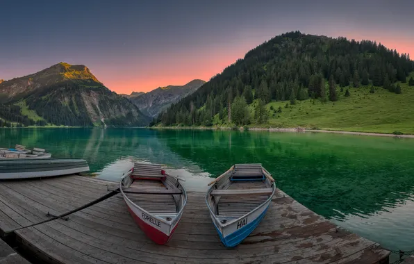 Picture mountains, lake, Marina, boats, Austria, Alps, Austria, Alps