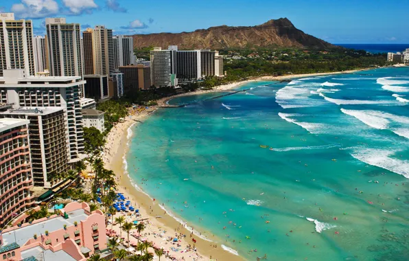 Wave, beach, the ocean, Hawaii, Beach, Waikiki