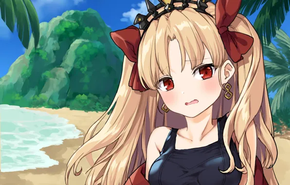 Girl, sexy, beach, long hair, boobs, anime, beautiful, pretty