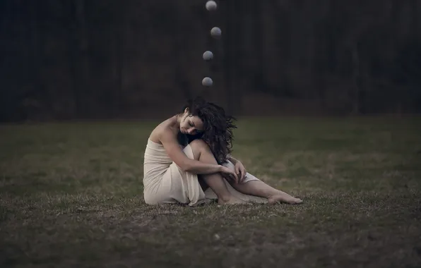 Field, girl, balls, pose