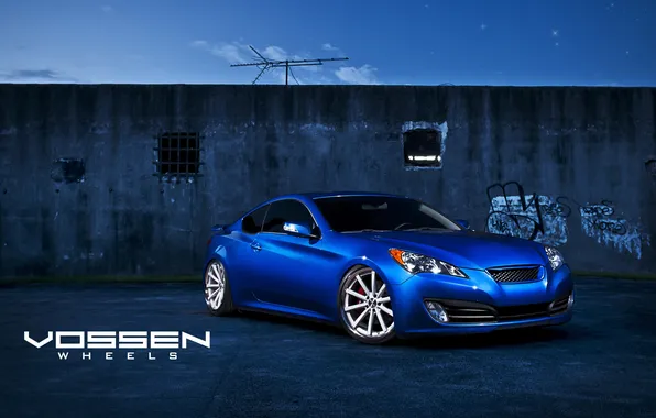Picture blue, wall, antenna, Hyundai, blue, Hyundai, Genesis, Vossen Wheels