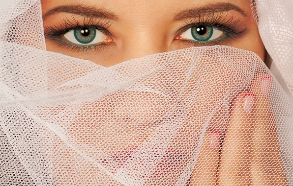 Picture eyes, girl, macro, face, mesh, portrait, makeup, green